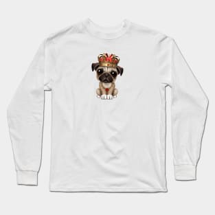 Cute Pug Puppy Wearing Crown Long Sleeve T-Shirt